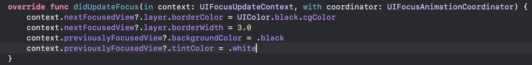 Code snipped: UIFocusUpdateContext